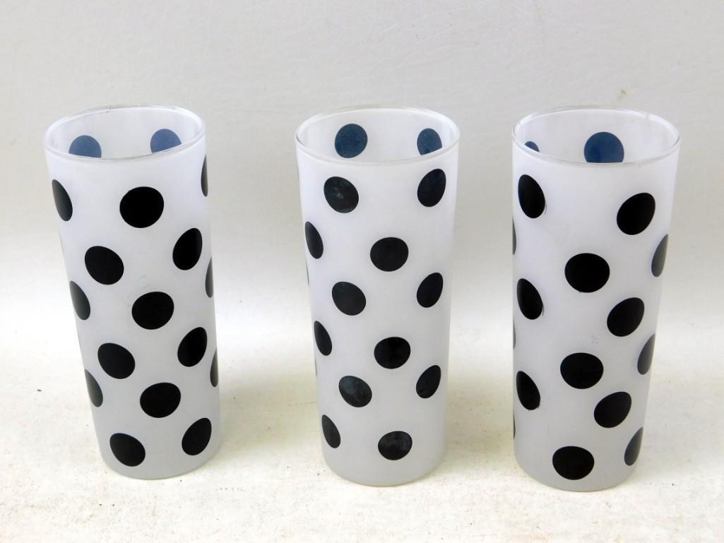 Set of 3 Frosted Black Polka Dot Tumbler Glasses: Set of 3 Frosted Black Polka Dot Tumbler Glasses