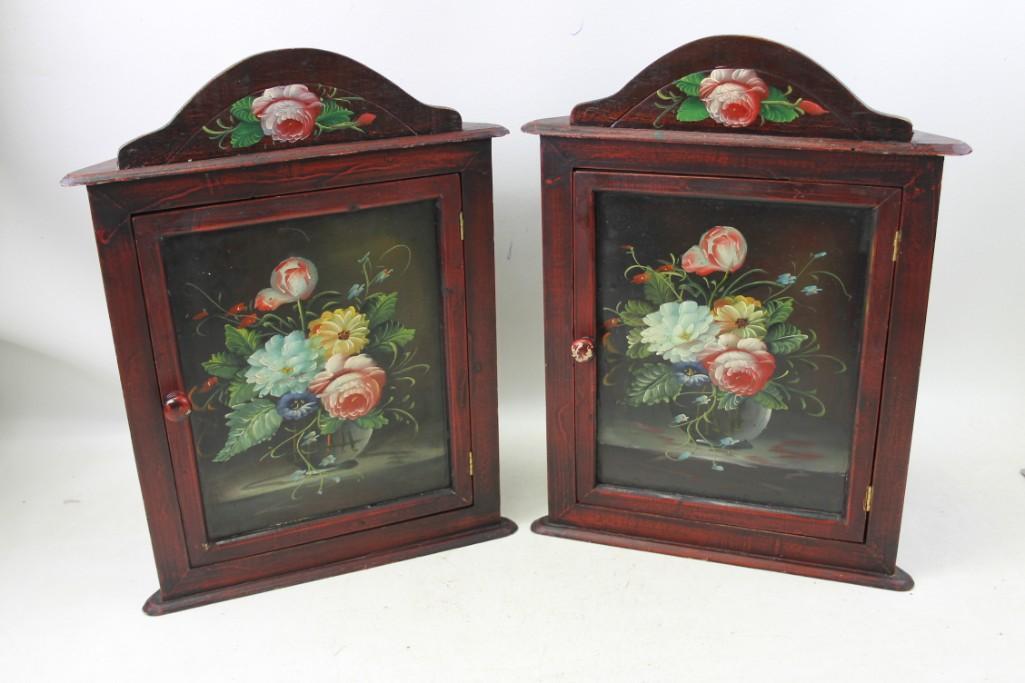 2 Vintage Hand Painted Corner Cabinets (1 of 6)