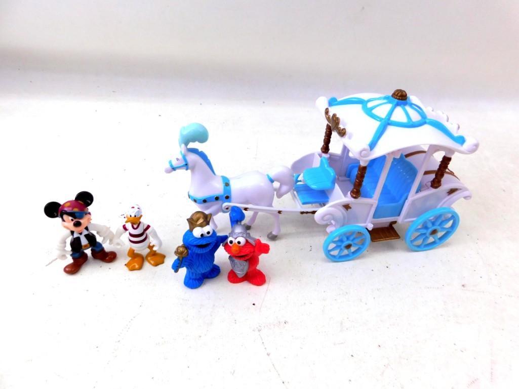 Disney Lot, etc. Including Pirate Mickey and Donald: Disney Lot, etc. Including Pirate Mickey and Donald Duck, Sesame Street Cookie Monster and Elmo, Cinderella Horse Buggy, etc.