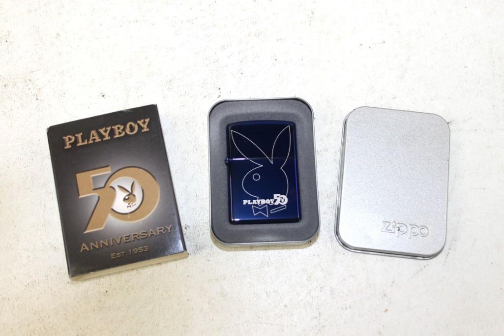 Blue Playboy Zippo Lighter 50th Anniversary in Original (1 of 3)