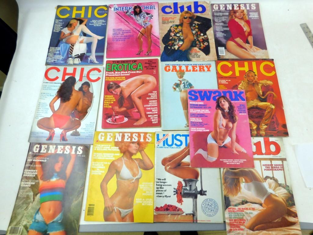 Lot of Adult Magazines including Chic, International,: Lot of Adult Magazines including Chic, International, Club, Genesis, The Best of Erotica, Gallery, Swank, Hustler, etc.
