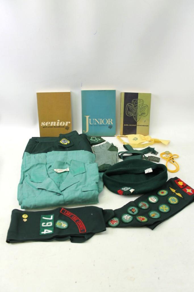 Girl Scout Lot incl 3 Vtg 1960s Girl Scout Handbooks, (1 of 9)