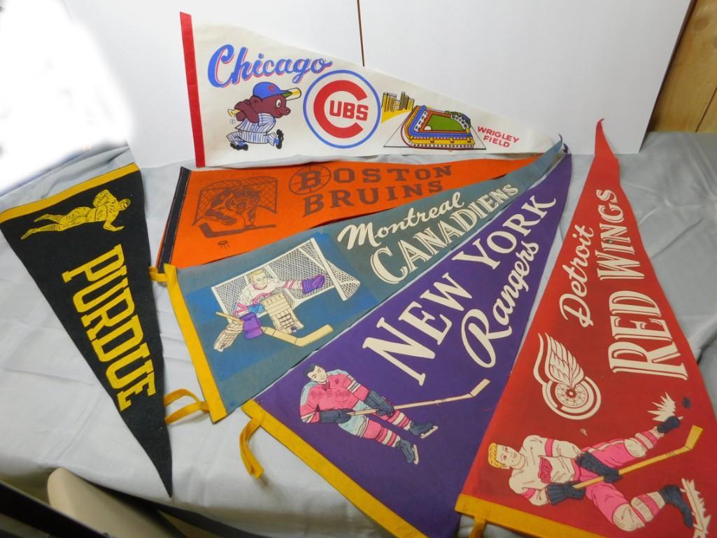 Vintage Sports Pennants including Chicago Cubs, Boston (1 of 3)