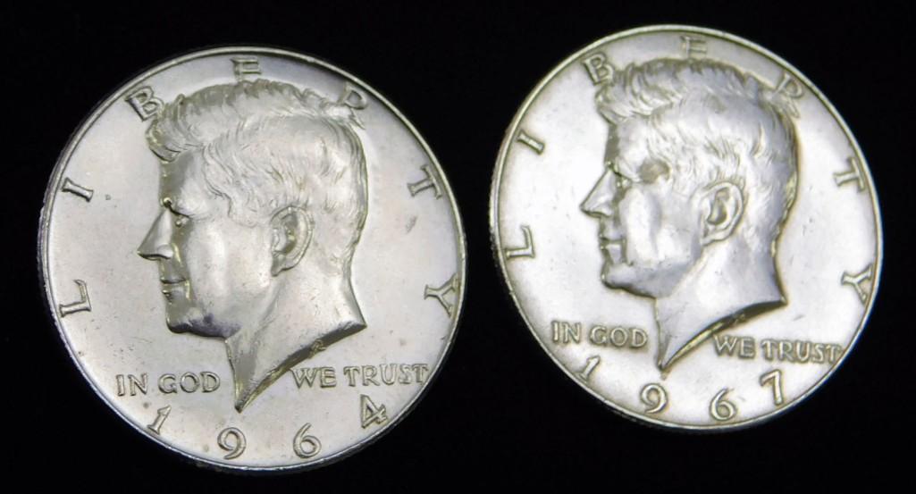 2 BU Kennedy Half Dollars 1 each of 1964 and 1967 (1 of 2)