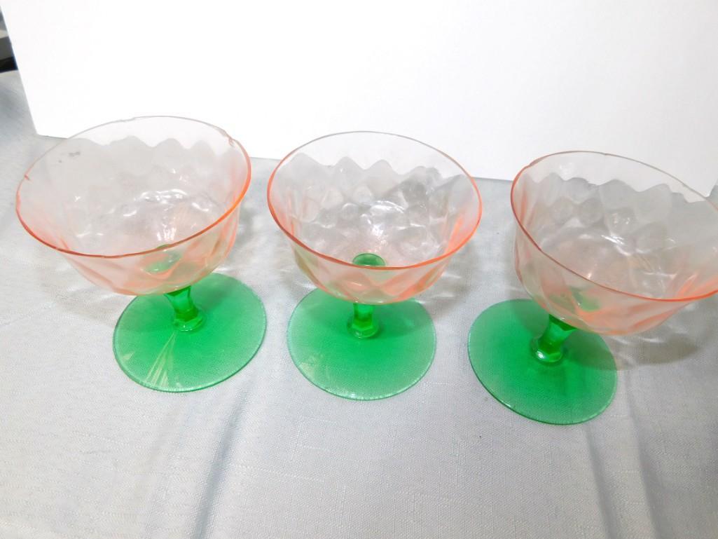 3 Watermelon Depression Glass Stemware Glasses (1 of 3)