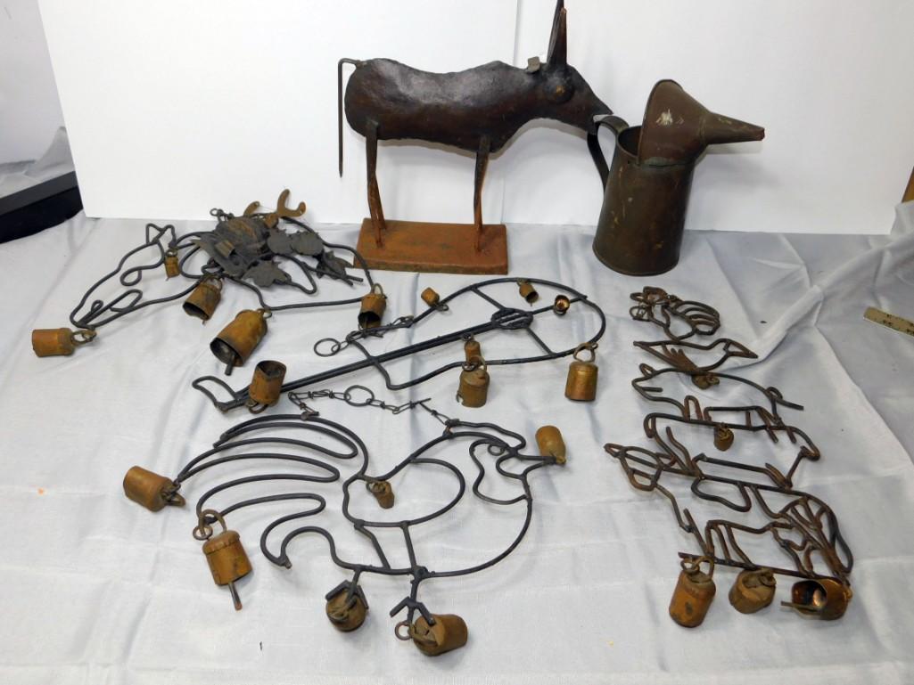 Lot of 4 Rustic Wind Chimes , Metal Bull Figure, (1 of 4)