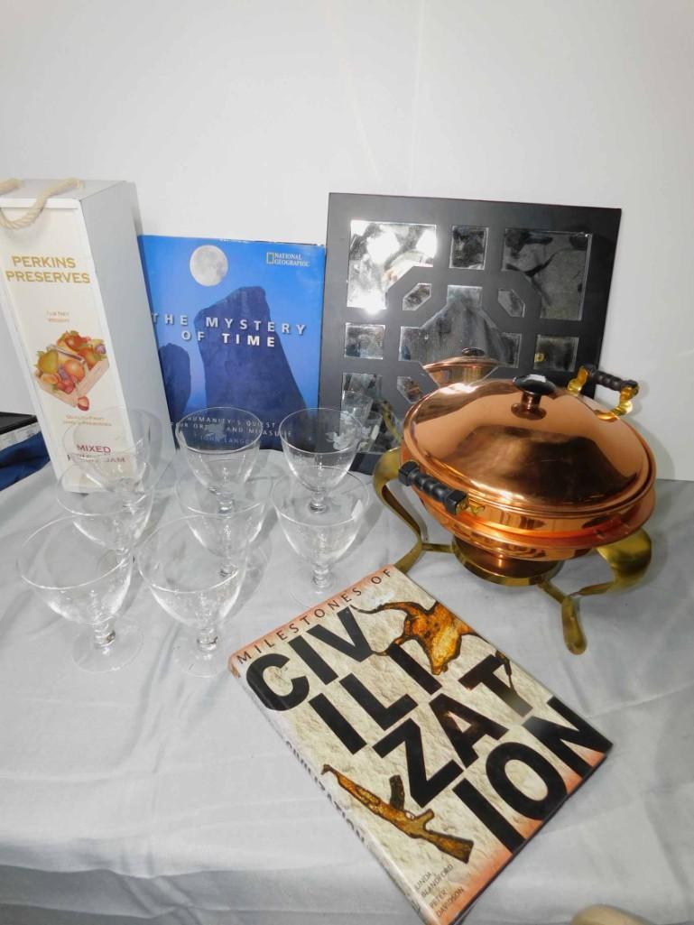 Misc Lot incl Copper and Brass Chafing Dish , Stemware (1 of 5)