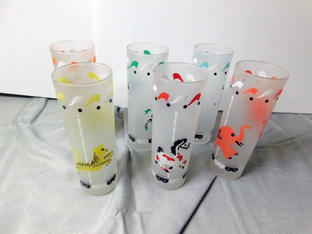 Set of 6 Vintage Frosted Carousel Animal Tumblers or: Set of 6 Vintage Frosted Carousel Animal Tumblers or Glasses