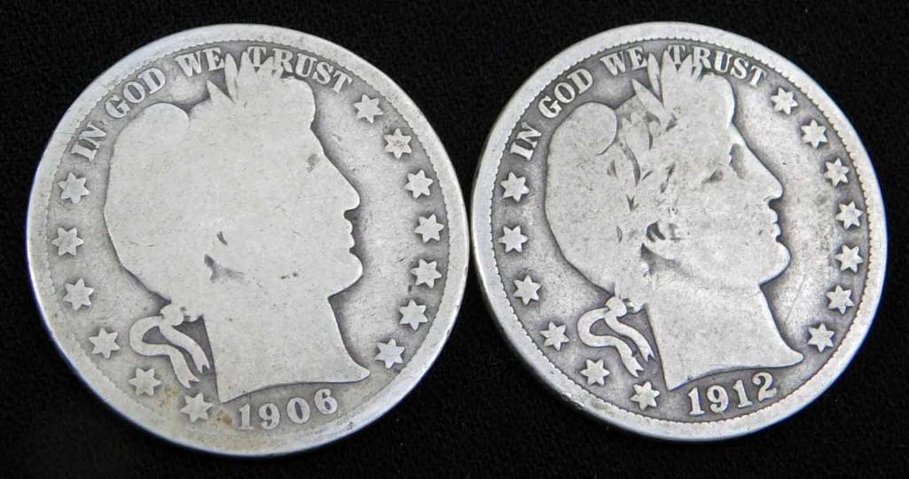2 Barber Half Dollars incl 1906D and 1912 (1 of 2)