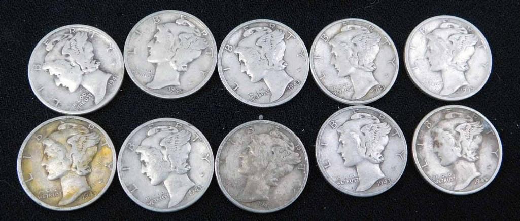 10 Mercury Dimes 90% Silver (1 of 2)