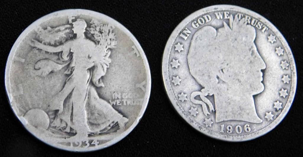 2 Half Dollars incl 1906 Barber Half Dollar and 1934 (1 of 2)
