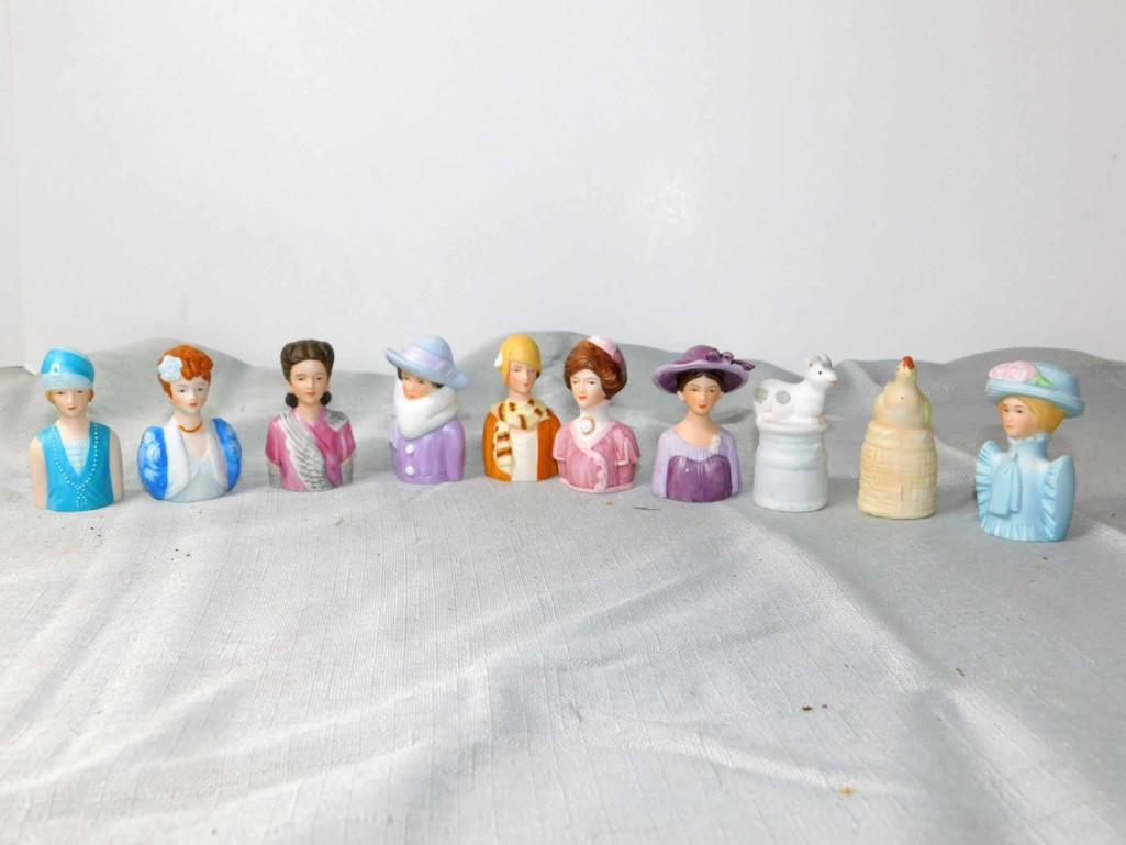Porcelain Avon Thimbles incl Flapper Girls, Animals ,: Lot of Porcelain Avon Thimbles incl Flapper Girls, Animals , etc