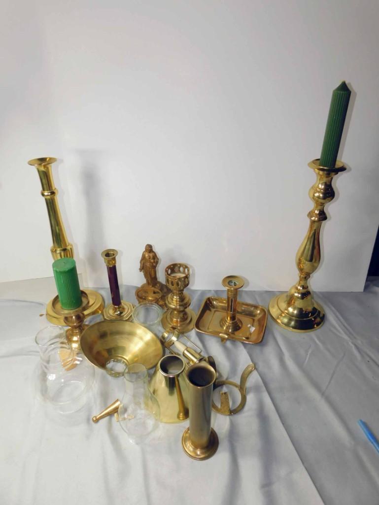 Lighting Lot incl Brass Candlesticks , Lamp Parts , etc (1 of 5)