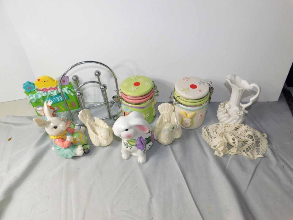 Easter Lot incl Ceramic Bunnies , Misc Canister Jars , (1 of 3)