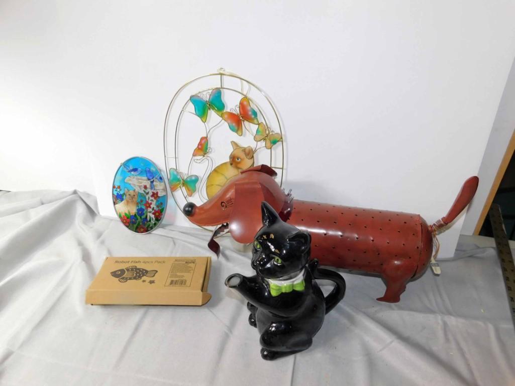 Home Decor Lot incl Metal Dog , Cat Pitcher or Teapot , (1 of 7)
