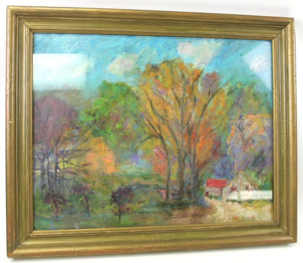 Oil on Canvas Board in the Style of Karl Graf: Oil on Canvas Board in the Style of Karl Graf , Wisconsin Listed Artist 1842-1947) Brown County Indiana . Measures approximately 19" x 23.5"Roughly 19" x 15" without the frame