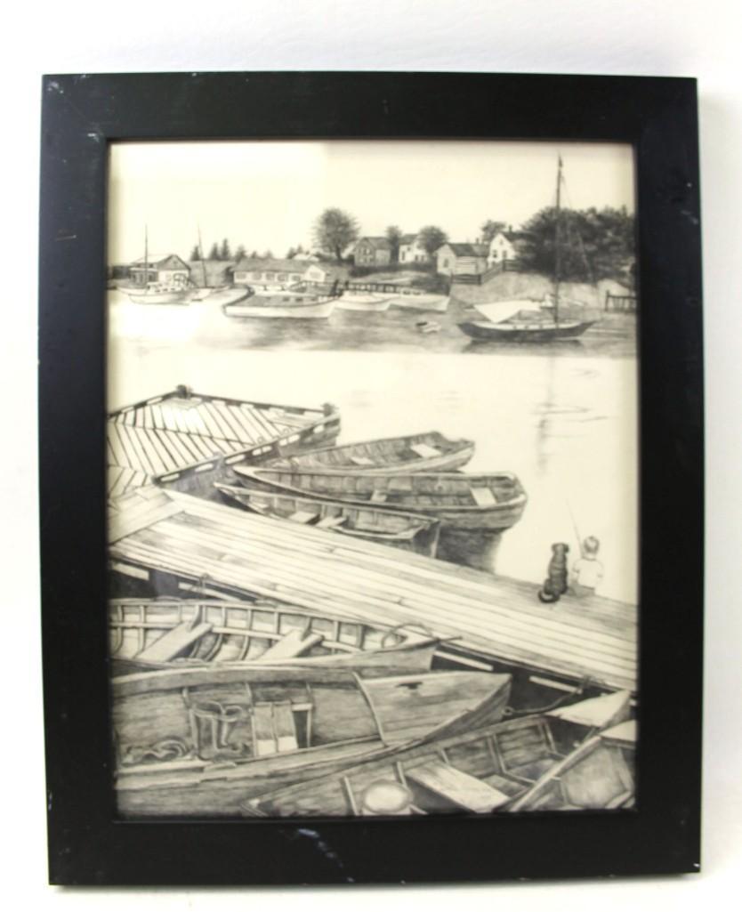 " Lake Geneva " (1939) Original Drawing Pencil Signed (1 of 3)