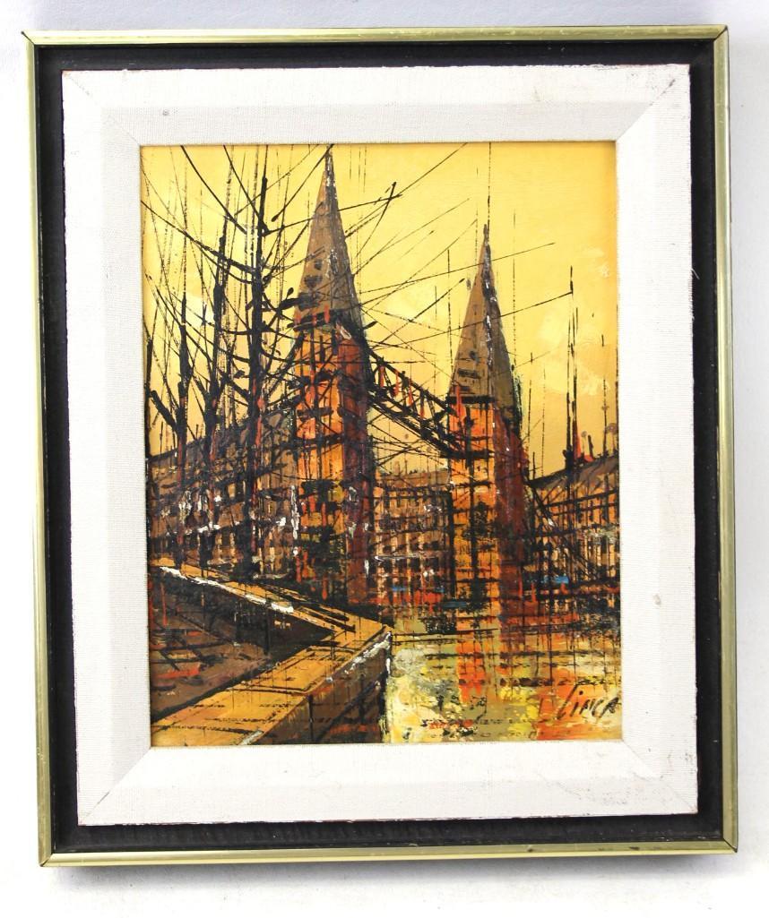 Oil on Canvas Signed Enzo Linca , European Castle (1 of 3)