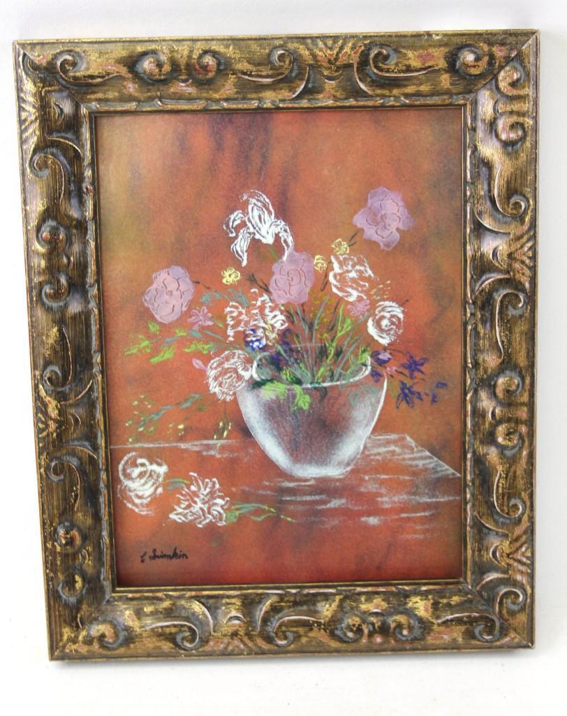 In the Style of Carol Simkin , Enamel on Copper: In the Style of Carol Simkin , Enamel on Copper " Vase of Flowers " Measures about 12"x15"