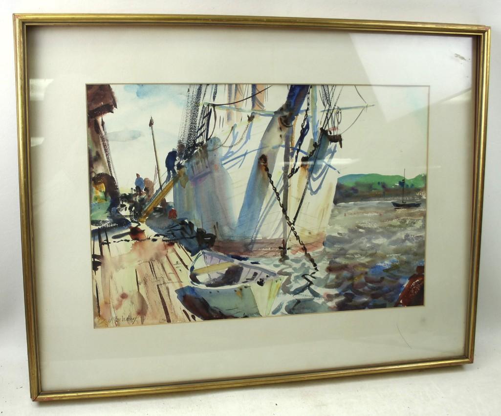 John Whorf Original Water Color Harbor Boats (1 of 3)