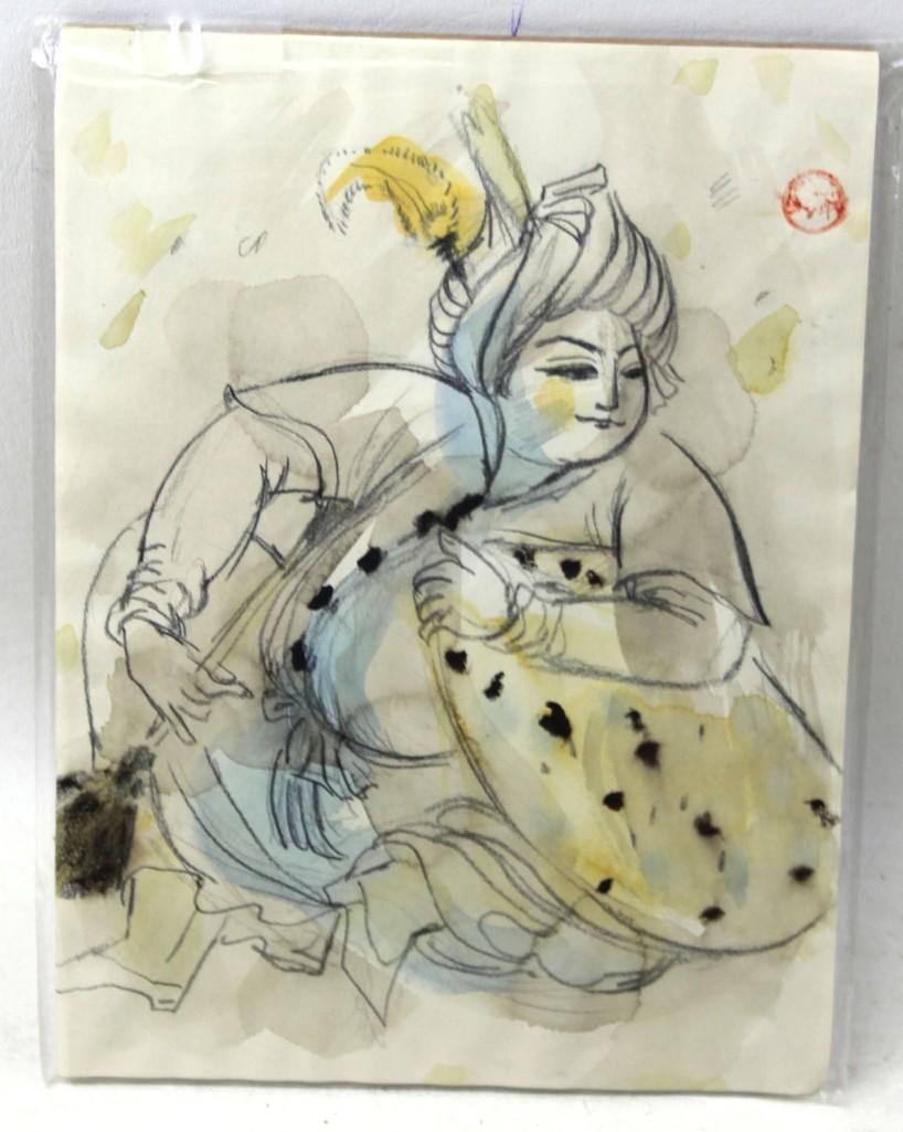 Original Drawing ( Watercolor & Pencil ) Red Stamp Seal (1 of 2)