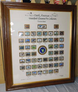 Ducks Unlimited Cloisonne Pin Collection: North American Waterfowl Cloisonne Pin Collection Premier Issue Framed Ducks Unlimited Pins 1021 Measures about 33.5"x29.5" Condition: Connecticut and New Mexico are a little loose