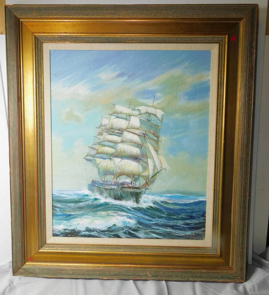 Original Painting on Canvas , Signed E. Charlot , Boat (1 of 6)