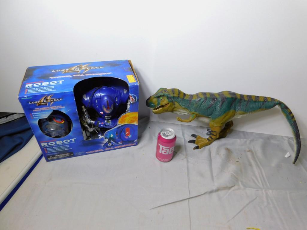 Large Toy T Rex Dinosaur and Lost in Space Motorized: Large Toy T Rex Dinosaur and Lost in Space Motorized Robot in Original Box Condition: untested