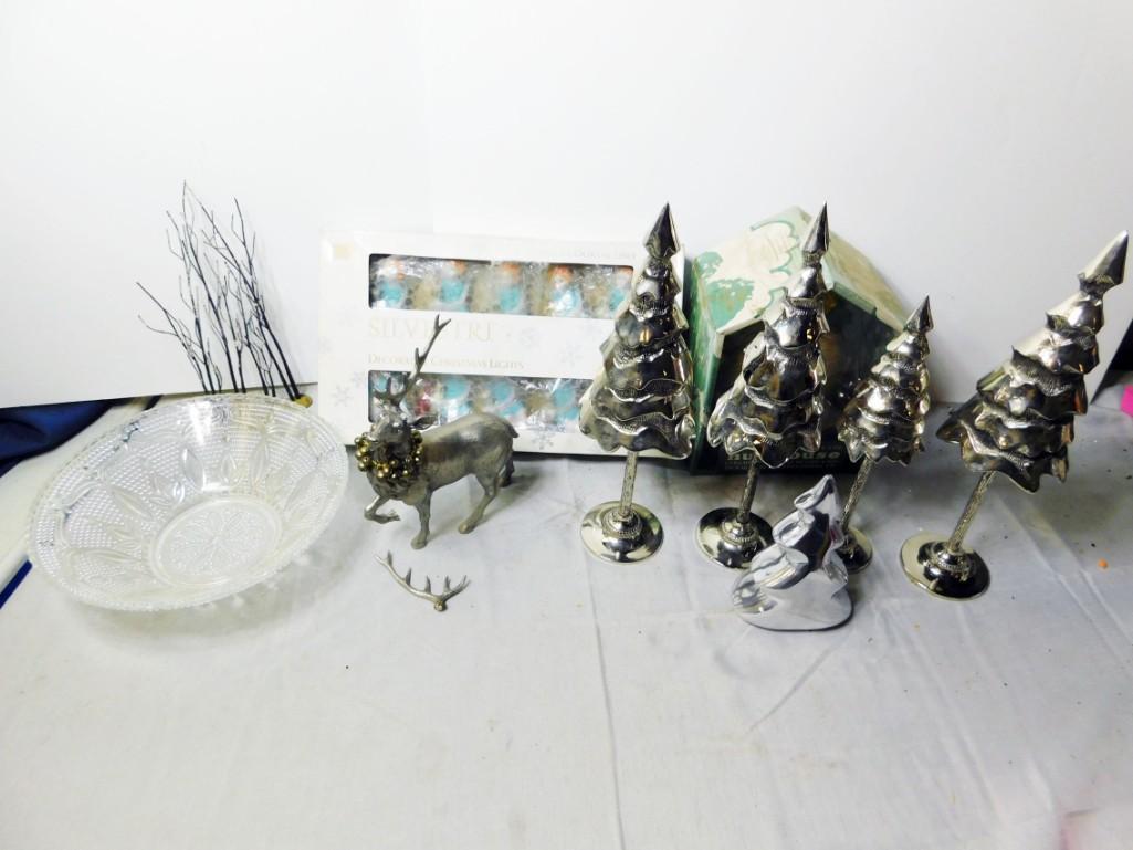 Christmas Lot incl Metal Christmas Trees , Glass Bowl , (1 of 4)