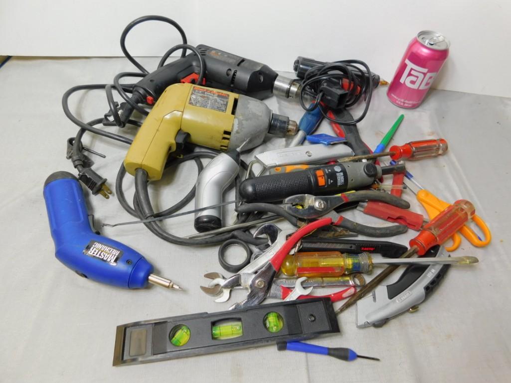 2 Black and Decker Drills , Hot Glue Gun , Hand Tools: 2 Black and Decker Drills , Hot Glue Gun , Hand Tools