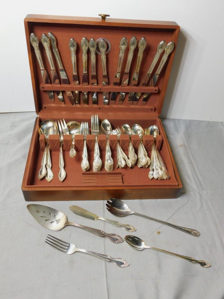 Wood Box of Silver Plate Flatware (1 of 4)