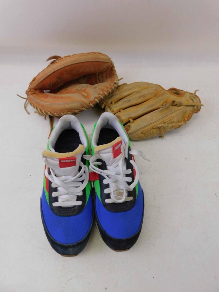 Sports Lot incl Black Magic Baseball Mitt , Wilson: Sports Lot incl Black Magic Baseball Mitt , Wilson Catchers Mitt , Puma Shoes - Women's Size 6.5 , Signed on the Bottom - Signature Unknown