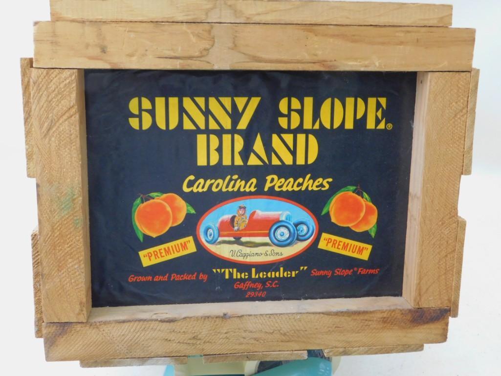 Wooden Sunny Slope Peach Crate Measures about 14"x20": Vintage Wooden Sunny Slope Peach Crate Measures about 14"x20"