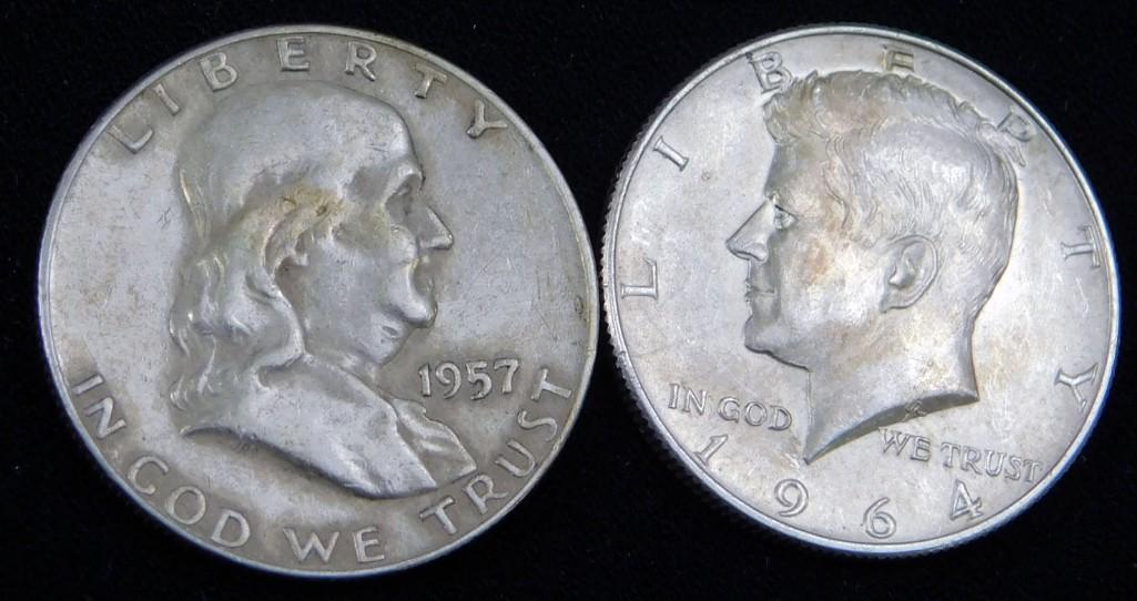 2 Half Dollars incl 1957-D Franklin Half Dollar and a (1 of 2)