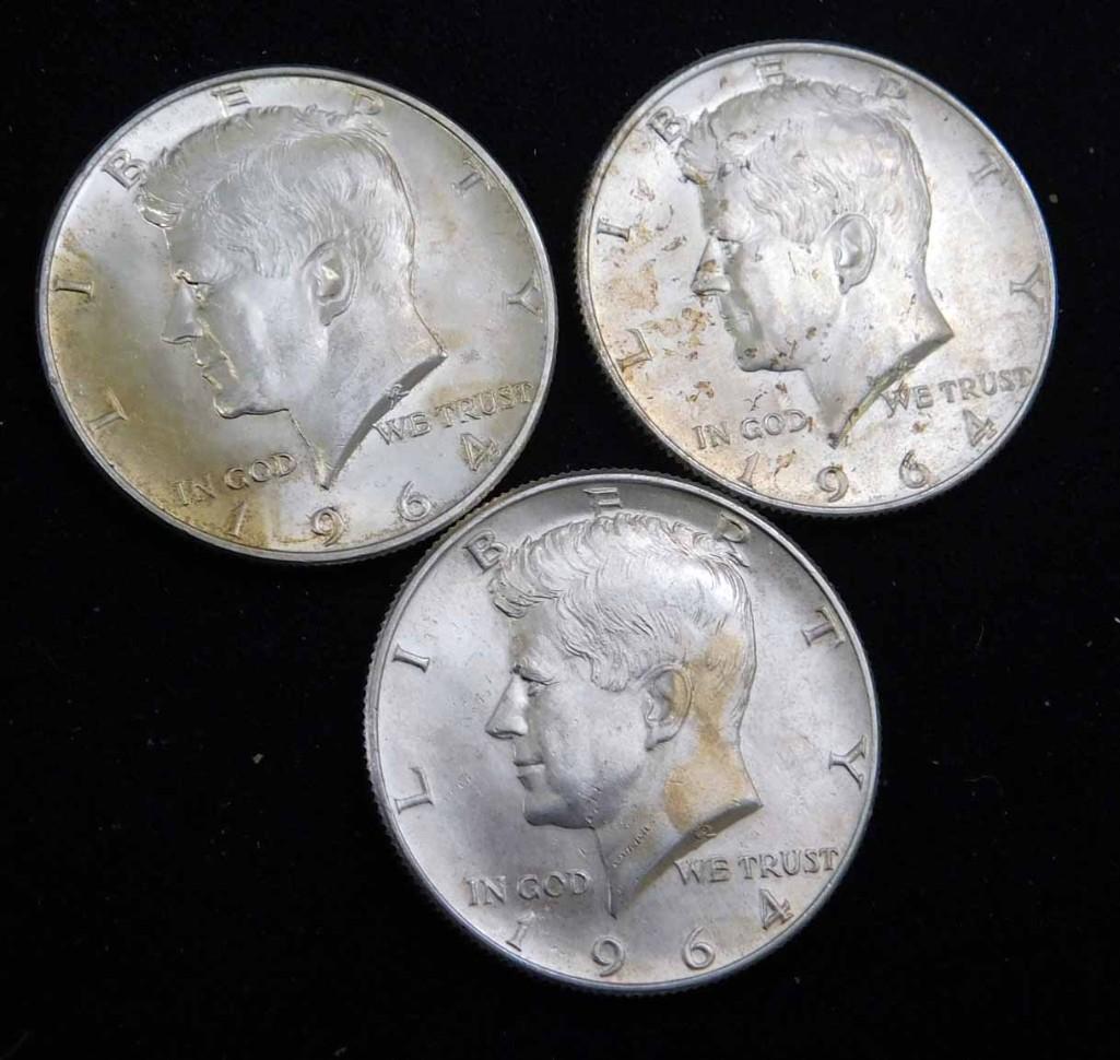 3 Nice 1964 Kennedy Half Dollars 90% Silver (1 of 2)