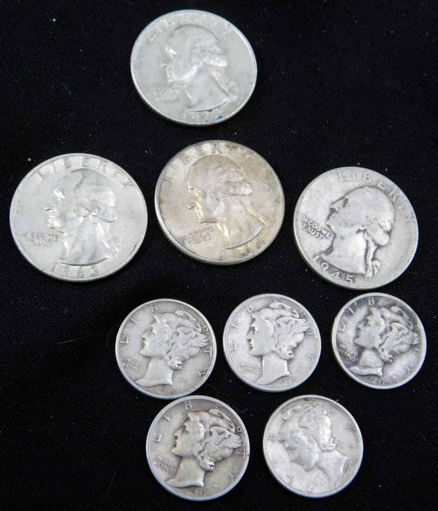 Coin Lot incl 5 Mercury Dimes and 4 Older Washington (1 of 2)