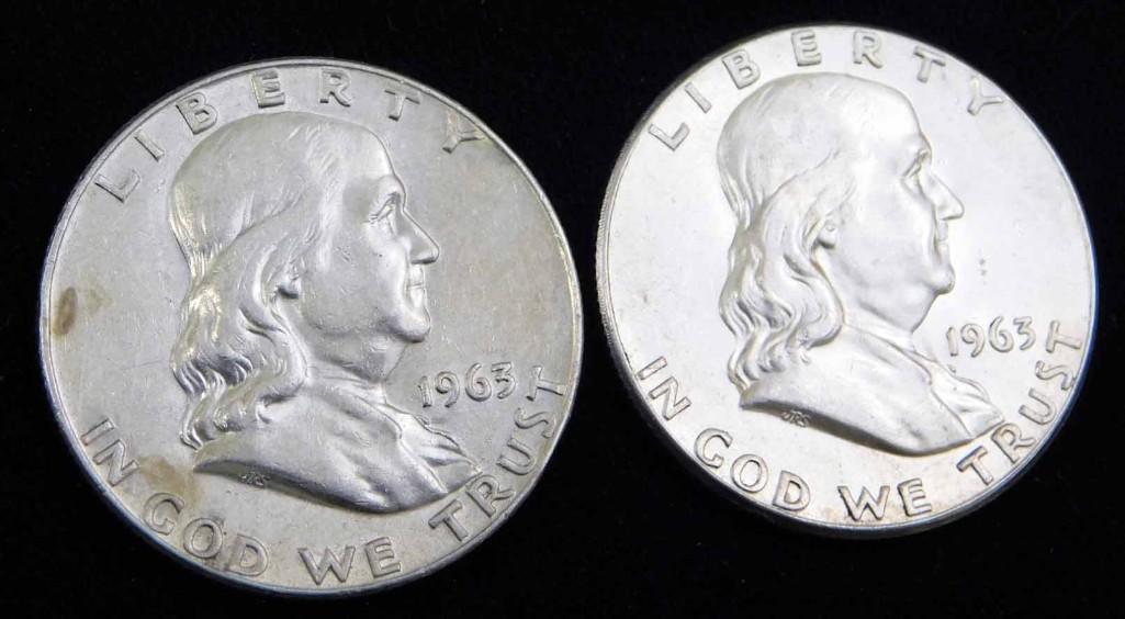 2 Franklin Half Dollars incl 1963-D and 1963-P (1 of 2)