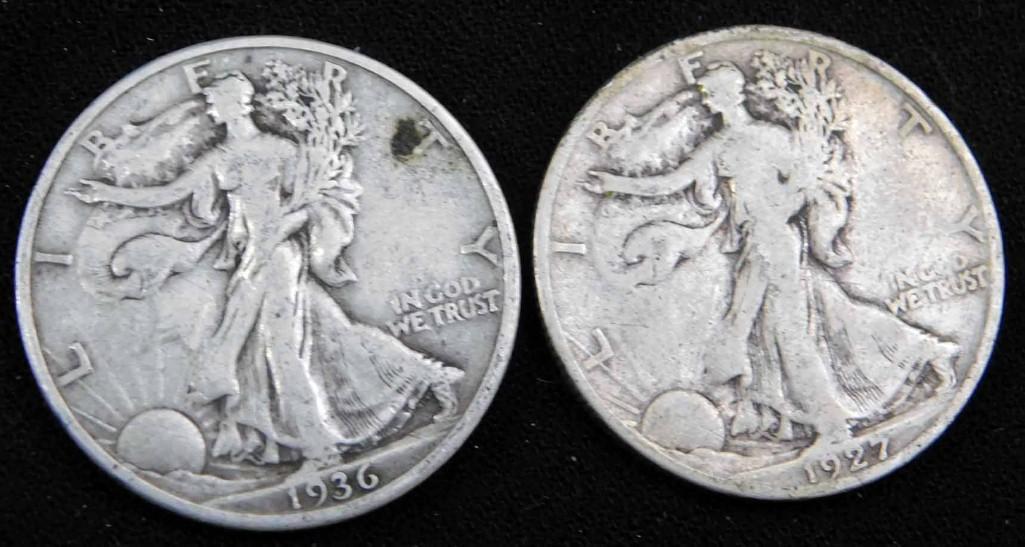 2 Walking Liberty Half Dollars incl 1927-S and 1936 . (1 of 2)