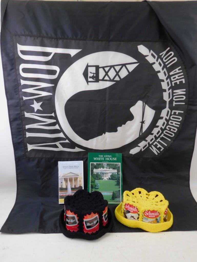 POW Flag , 2 Beer Hats incl Schmidt and Black Label , (1 of 4)