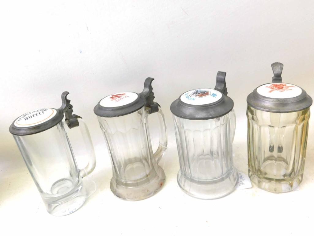 4 Antique Advertising Beer Steins w Porcelain Inlaid (1 of 3)