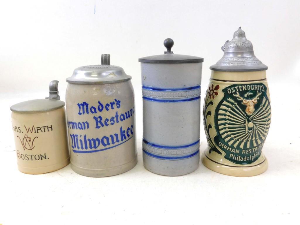 4 Beer Steins incl 3 Antique w German Restaurant (1 of 10)