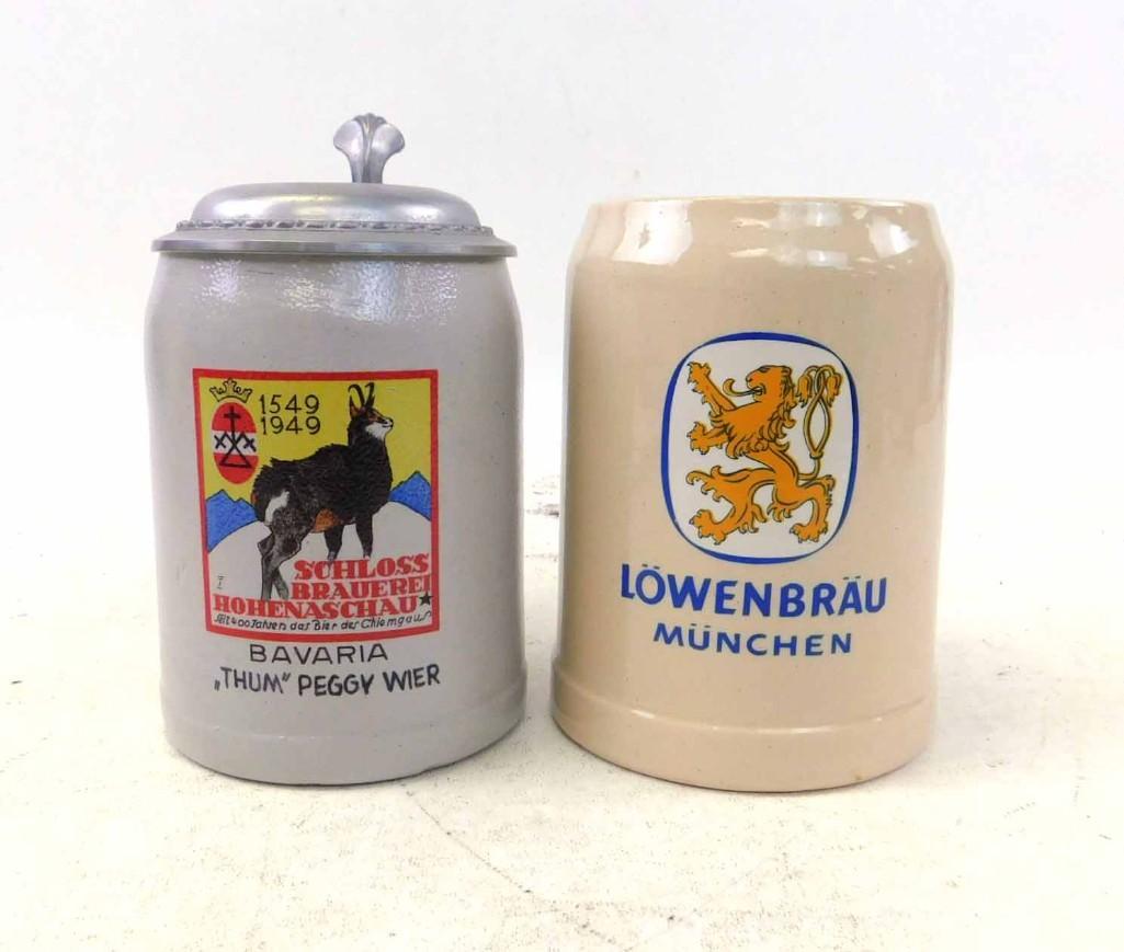 2 Antique Steins incl Schloss Brewery and Lowenbrau (1 of 5)