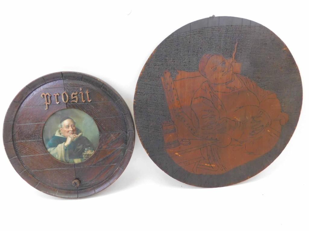 2 Wood German Tavern Plaques of Monks (1 of 8)