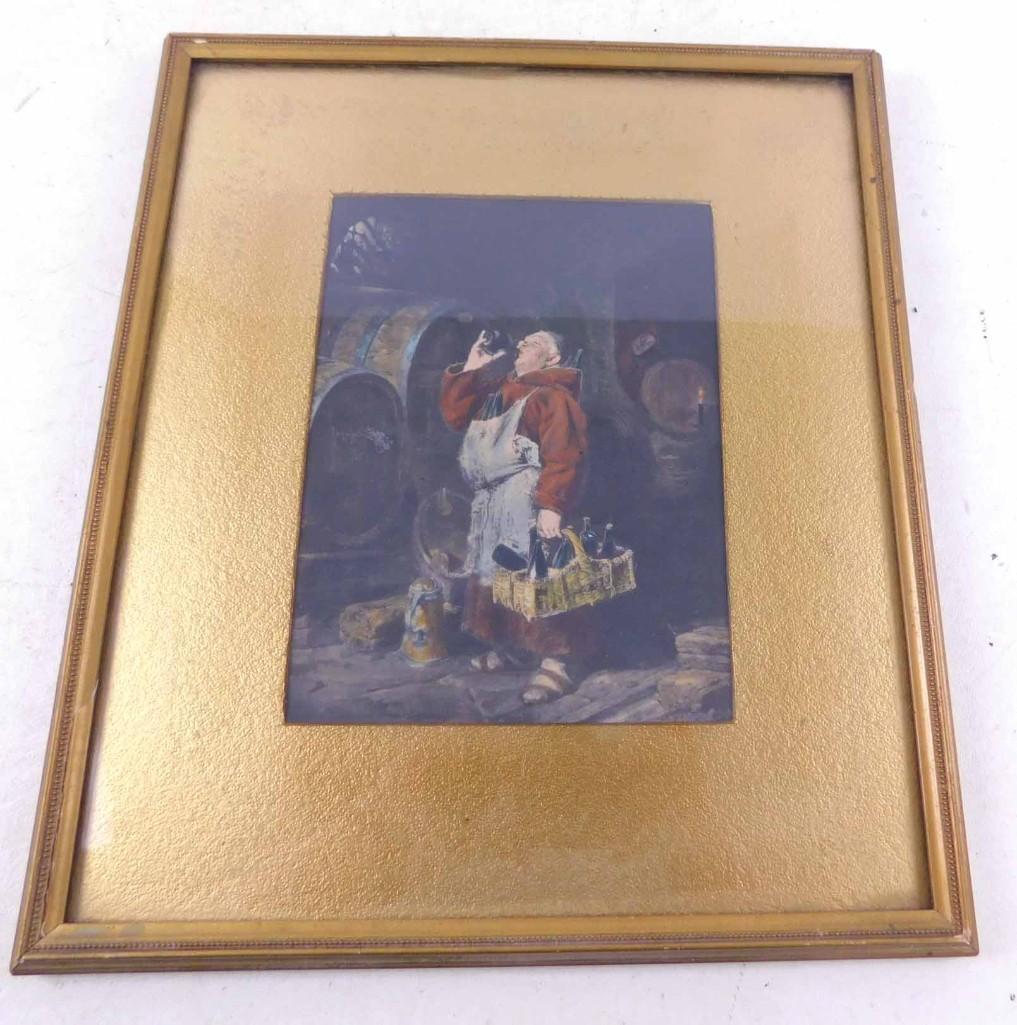 Antique German Painting of Monk Drinking Beer (1 of 7)