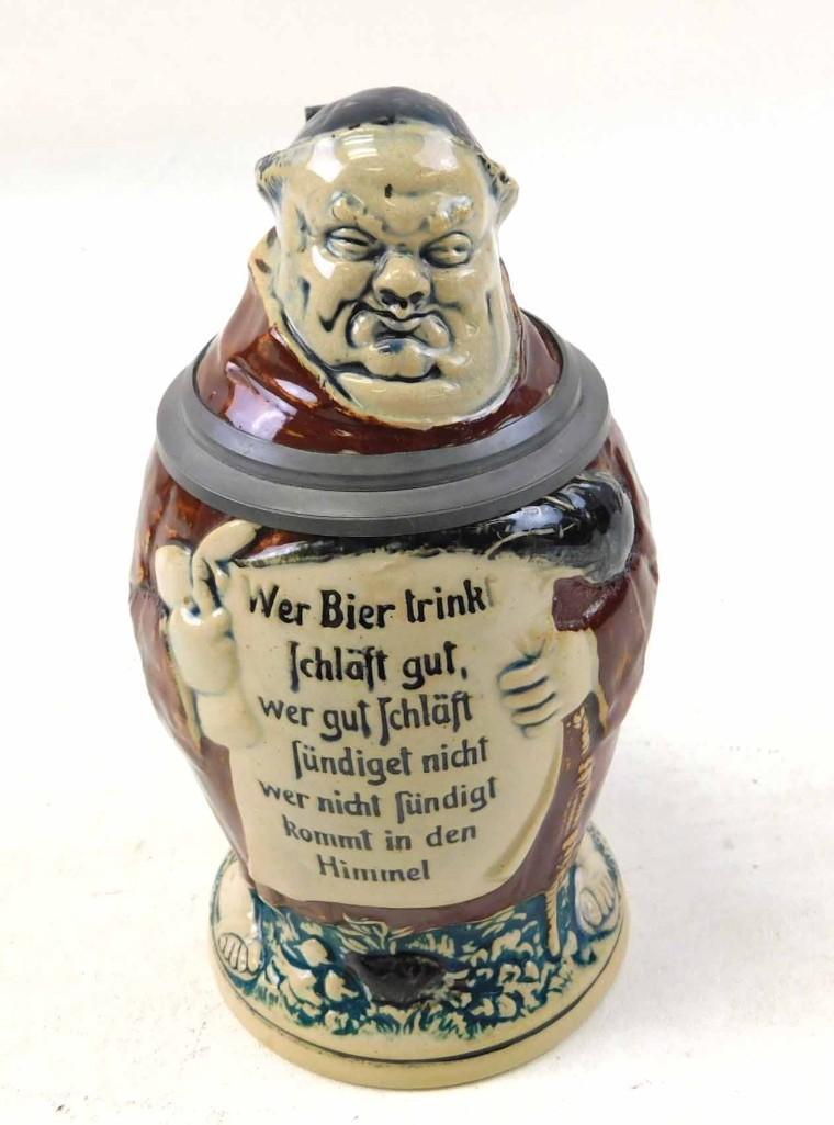 Antique Character Stein of Monk , 1/2L Pottery (1 of 5)