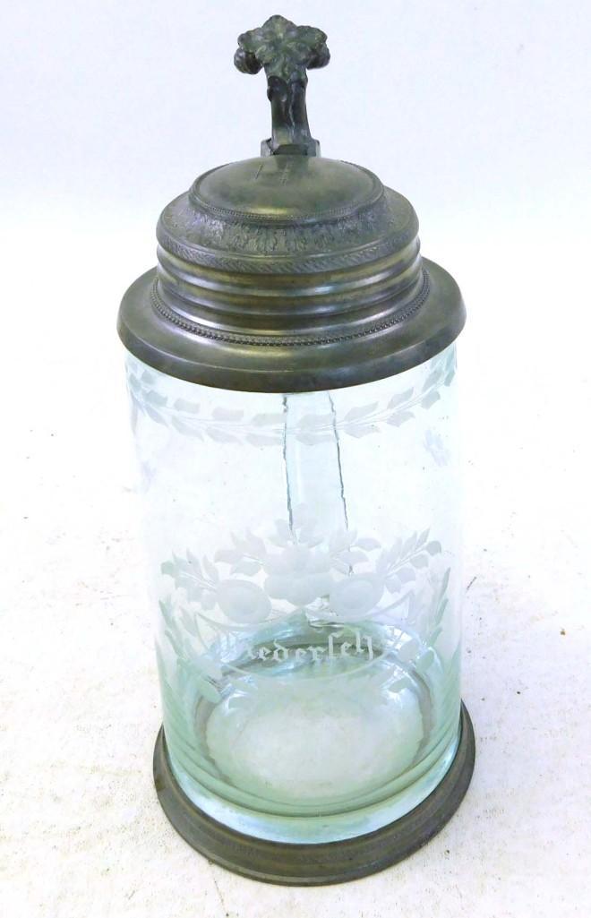 1 Liter Glass Beer Stein Biedermeier Period (1820s) (1 of 5)