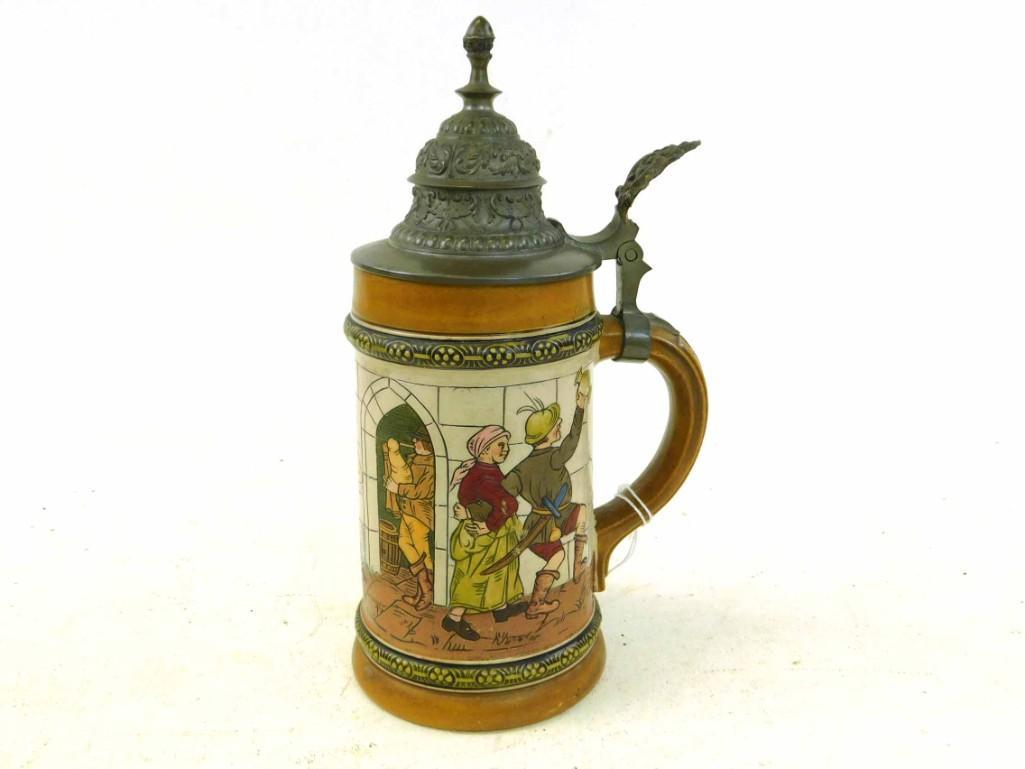 Antique HR Hauber and Reuther Beer Stein 1/2 L Etched . (1 of 4)