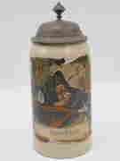 Antique Mettlach 1L Beer Stein w Handpainted Scene of (1 of 5)