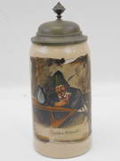 Antique Mettlach 1L Beer Stein w Handpainted Scene of (1 of 5)