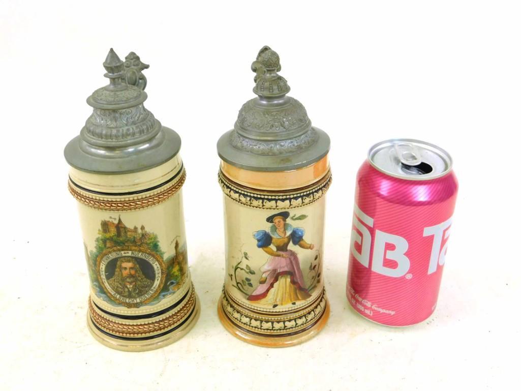 2 Antique Pottery Beer Steins, Both 1/4L (1 of 6)
